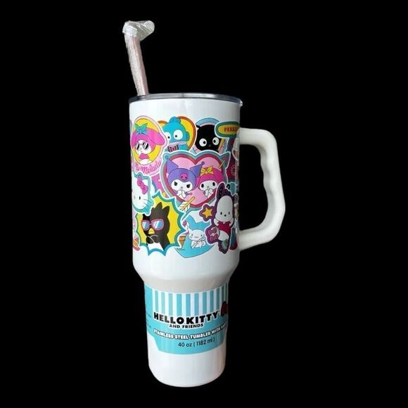 Hello Kitty Sanrio 40oz Tumbler w/ Handle & Straw Sticker Collage Design - Picture 15 of 15